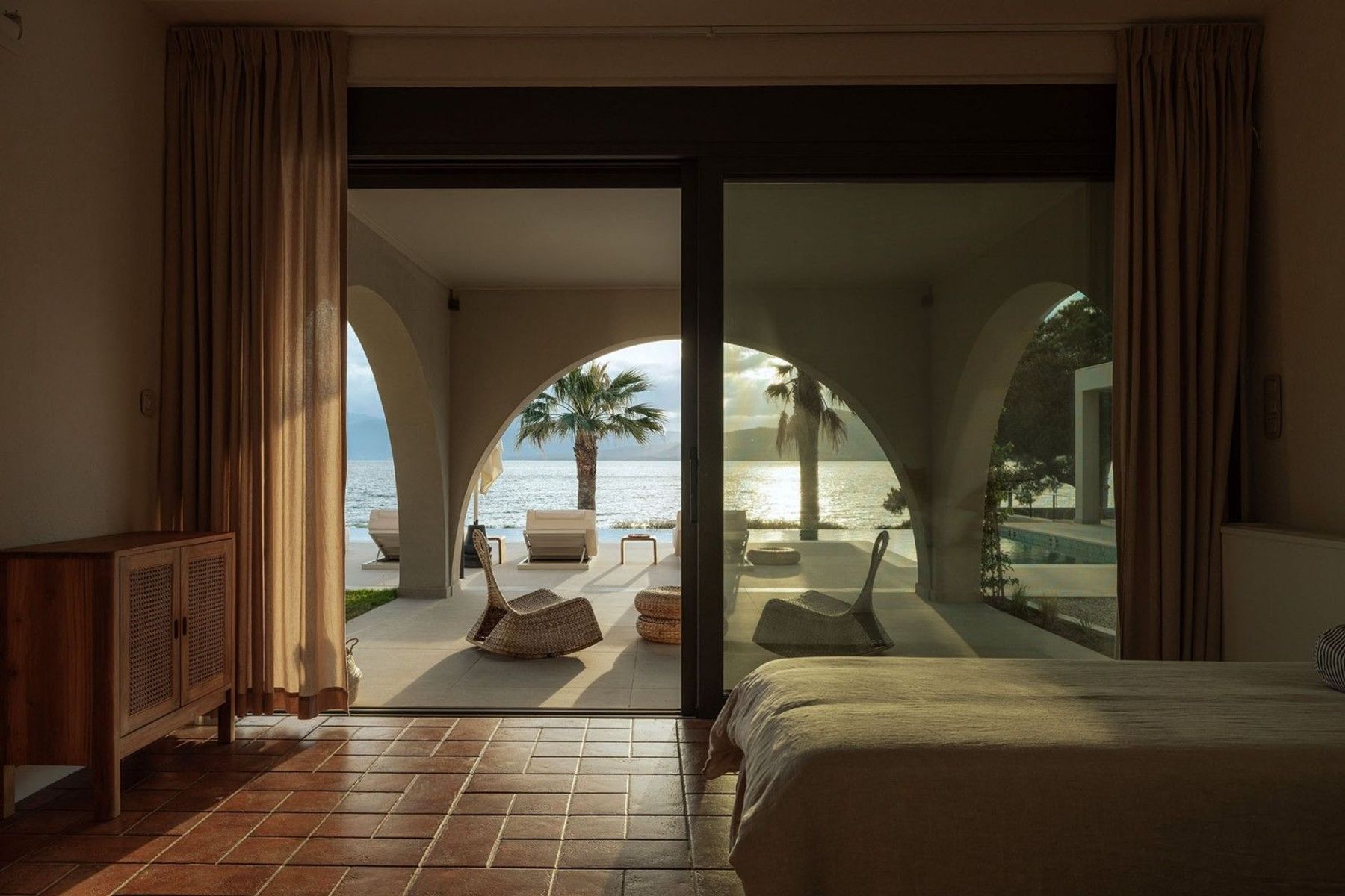 Double ensuite bedroom with direct access to the pool terrace and pool.