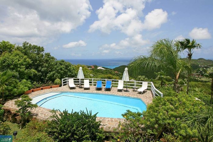 The private pool at Petit Pont is surrounded by lush tropical greenery