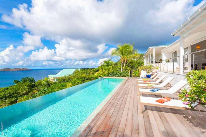 Lakshimi Villa sits on a hillside overlooking the beautiful St. Jean Bay