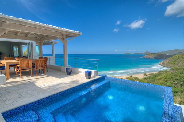Infinity edge pool with amazing views of Trunk Bay Beach at Soleil villa