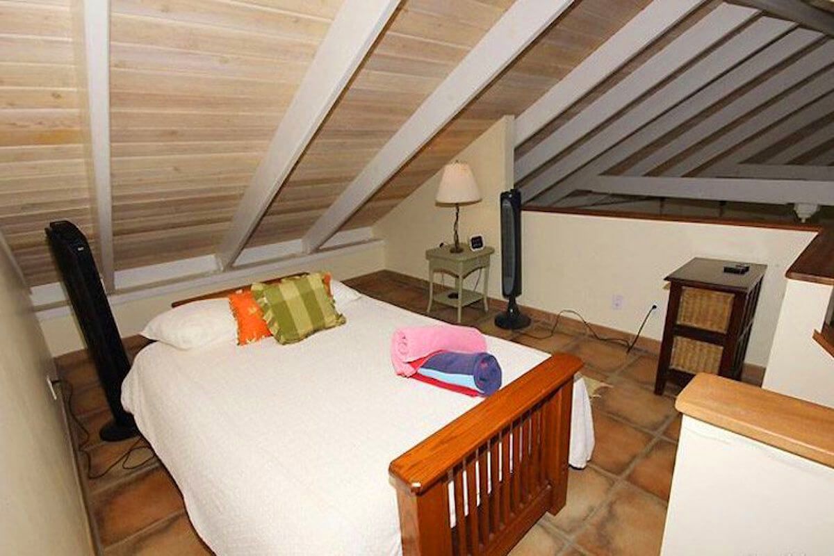 The loft bedroom has a full size futon and sleeps 2 additional guests – loft does not have a/c
