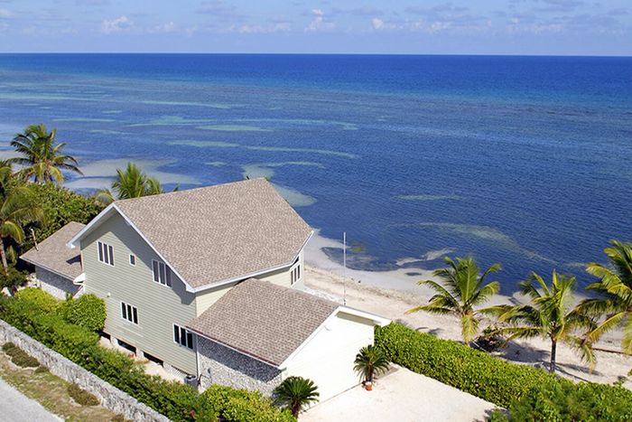 View from above Castaway Villa - you can see the beach and the ocean