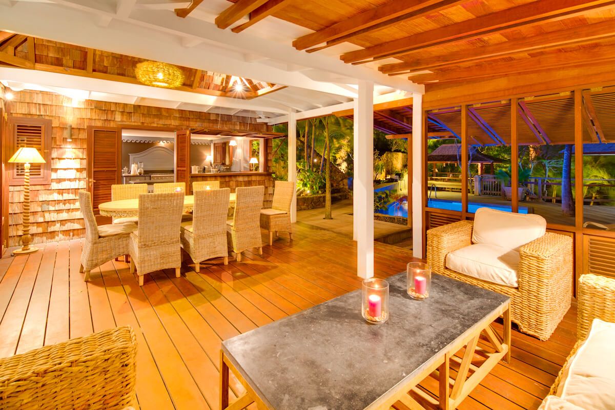The covered terrace sitting and dining areas
