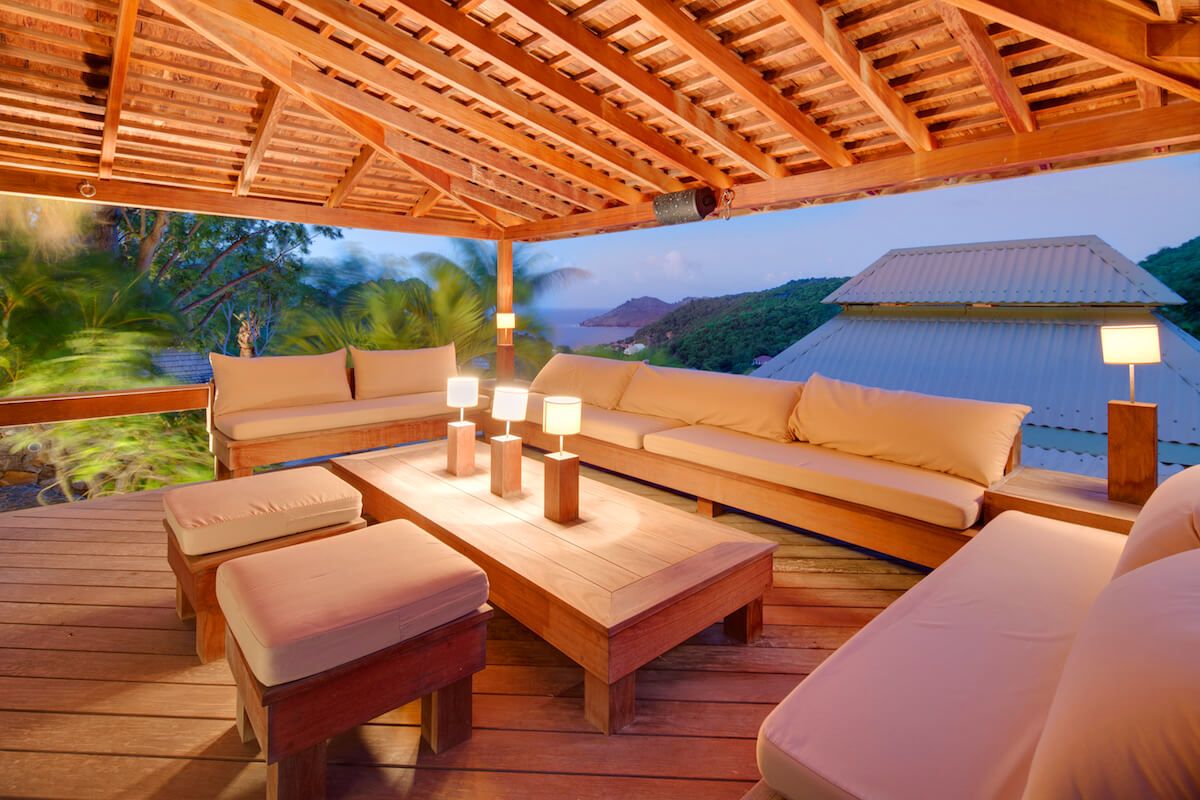 A sitting area on the upper terrace