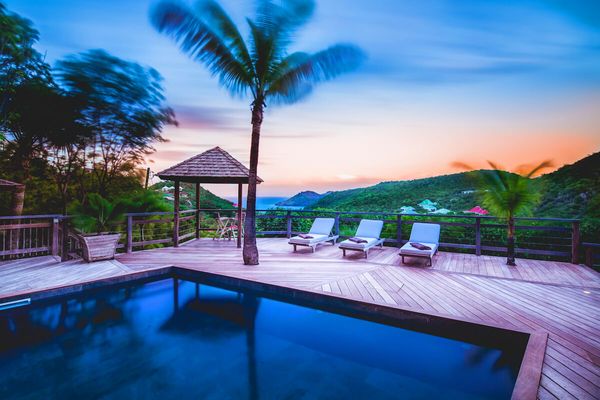The private pool sits in the hills of Flamands at Lama villa