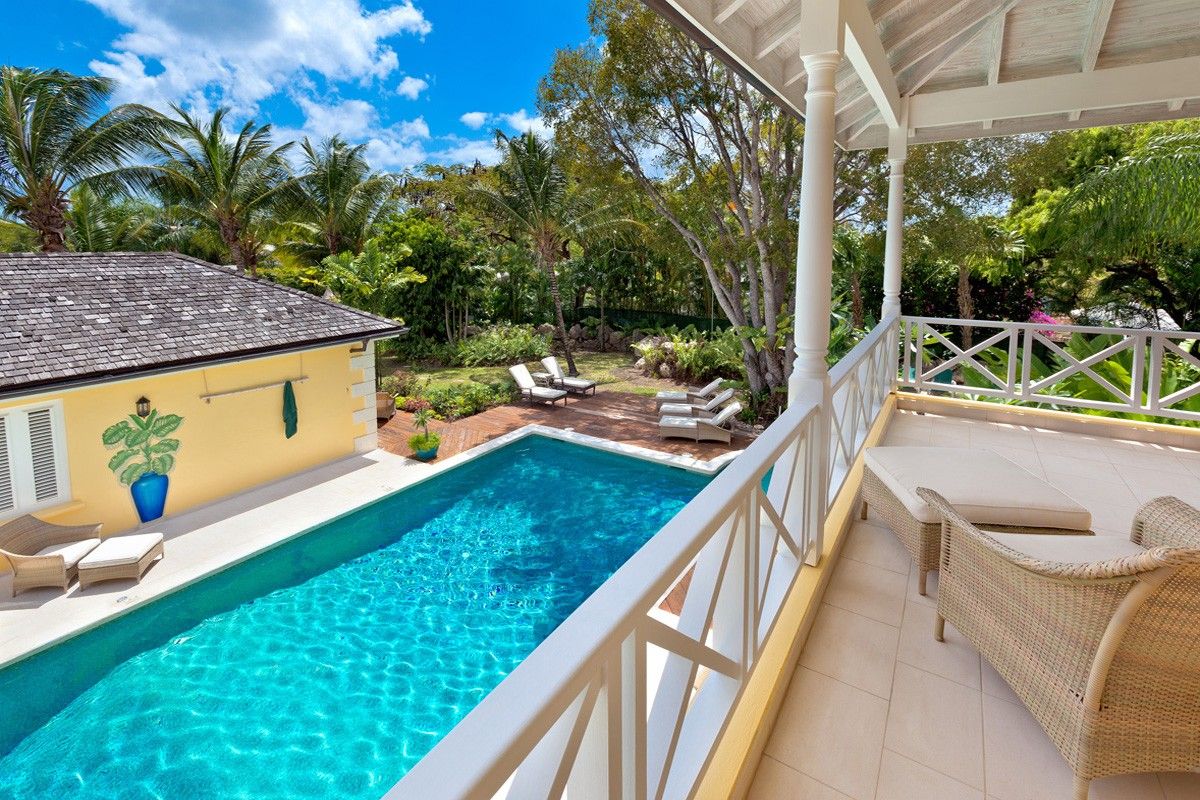 Pool view from upper level balcony patio