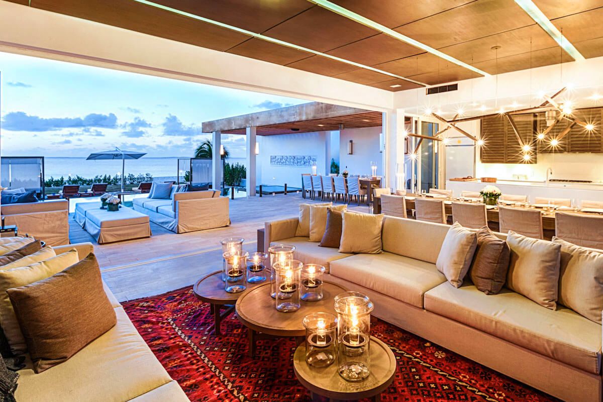 The great room opens to the patio and great views of the Caribbean