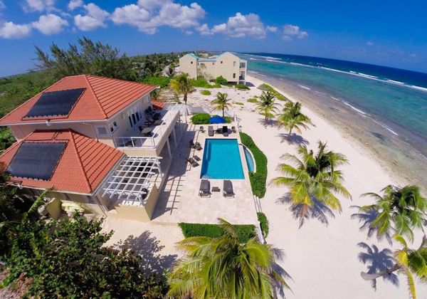 An aerial view of in Harmony Villa located directly on the beach