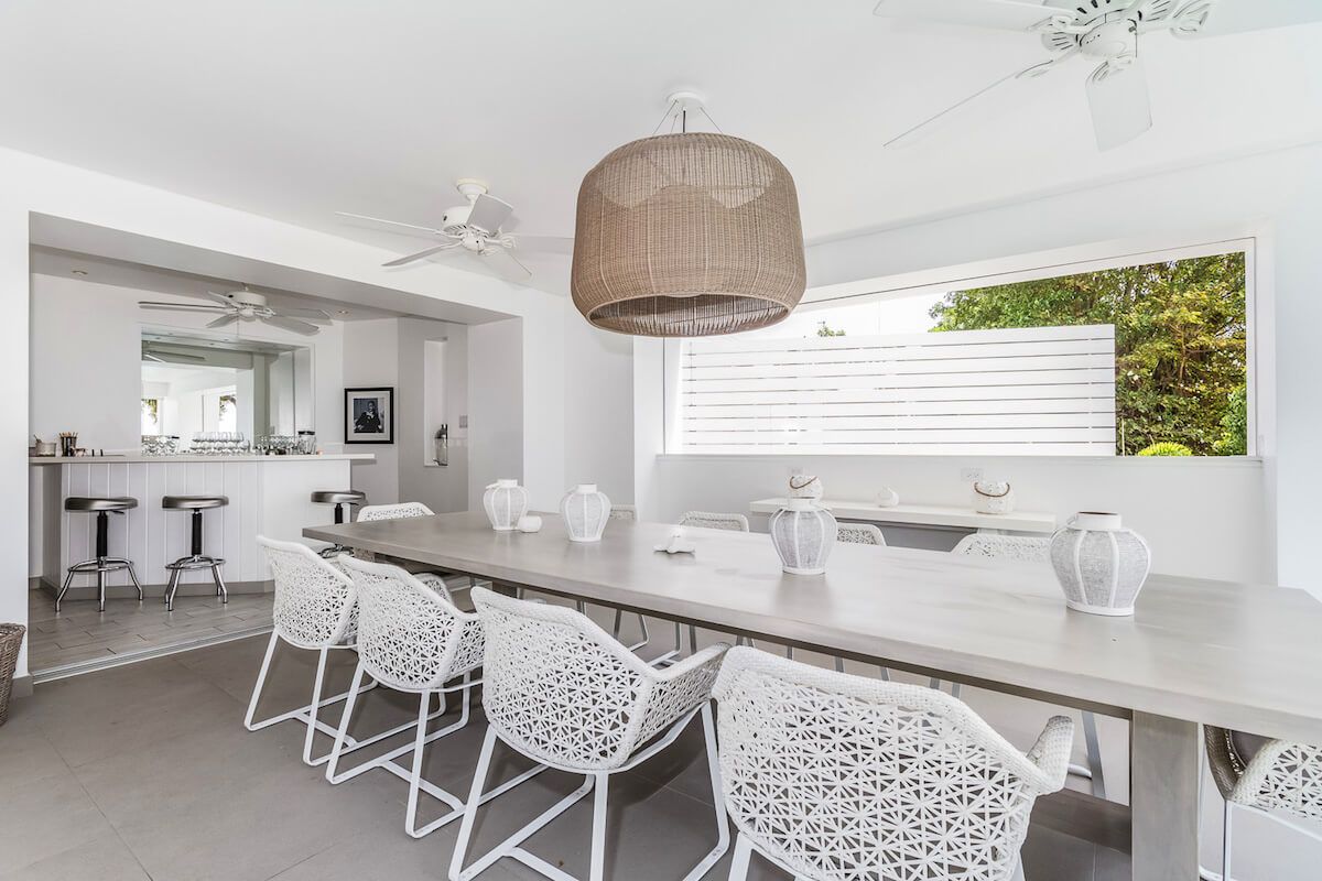The dining table seats ten
