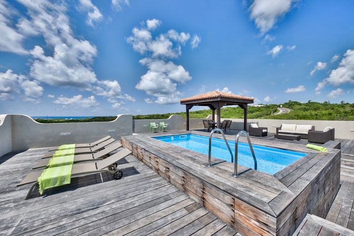 Amazing rooftop pool with loungers